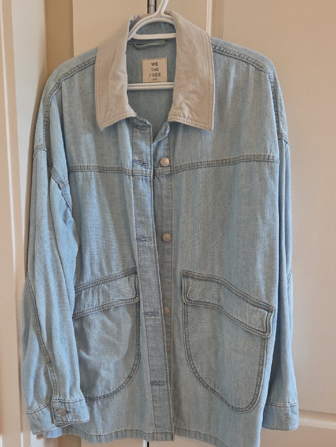 Free People We The Free Lemon Denim Jacket With Cream Canvas Collar